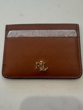 Ralph Lauren tan Leather RLL Gold-Logo Card Holder